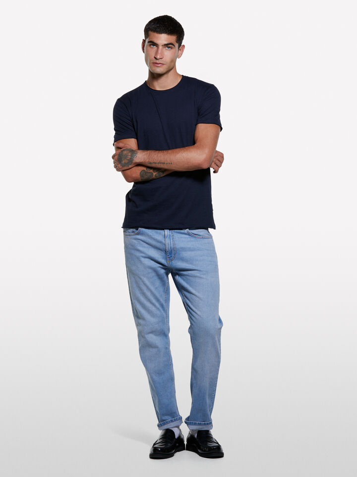 Dark blue slim fit short sleeve t-shirt - men's short sleeve t-shirts - Dark Blue | Sisley image number 1